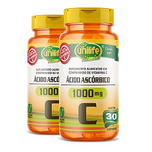 Kit 2 Ácido Ascórbico Vitamina C Unilife 30 comprimidos