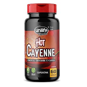 Pimenta Hot Cayenne com Gengibre e canela Unilife 60 cápsulas