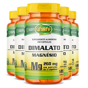 Kit 5 Magnésio Dimalato Unilife 120 Cápsulas