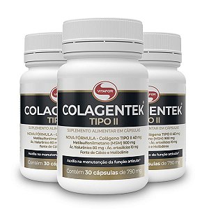 Kit 3 Colágeno Tipo 2 Colagentek Vitafor 30 Cápsulas