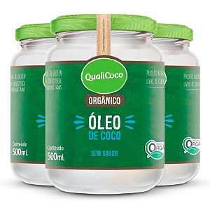 Kit 3 Óleo de coco sem sabor Qualicoco 500 ml orgânico