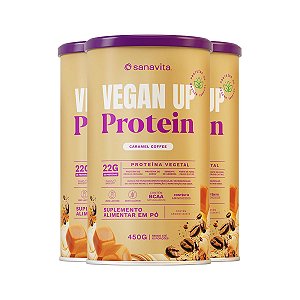 Kit 3 Vegan Up Protein Sanavita Caramel Coffee 450g