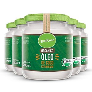 Kit 5 Óleo de coco extra virgem Qualicoco 200 ml orgânico