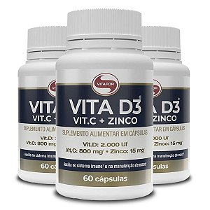 Kit 3 Vitamina D3 + C + Zinco Vitafor 60 cápsulas 1g