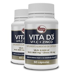 Kit 2 Vitamina D3 + C + Zinco Vitafor 60 cápsulas 1g