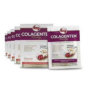 Kit 5 Colagentek Beauty Maça com canela Vitafor 30 sachês