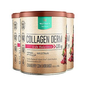 Kit 3 Collagen Derm Hialurônico Cranberry com Morango Nutrify 330g