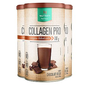 Kit 3 Collagen Pro Colágeno Hidrolisado Chocolate Belga Nutrify 450g