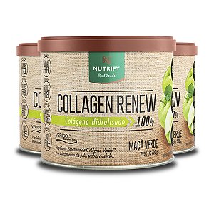 Kit 3 Colágeno Hidrolisado Nutrify Collagen Renew Maçã Verde 300g