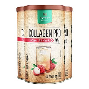 Kit 3 Collagen Pro Colágeno Hidrolisado Chá Branco com Lichia Nutrify 450g