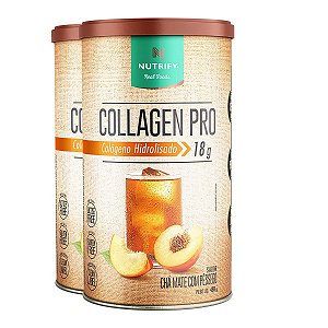 Kit 2 Collagen Pro Colágeno Hidrolisado Chá Mate com Pessêgo Nutrify 450g