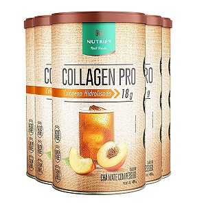Kit 5 Collagen Pro Colágeno Hidrolisado Chá Mate com Pessêgo Nutrify 450g