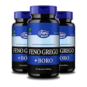 Kit 3 Feno Grego + Boro B Unilife 60 Cápsulas 500mg Vegano