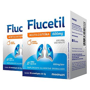 Kit 2 Flucetil Acetilcisteína Maxinutri 16 Sachês Laranja