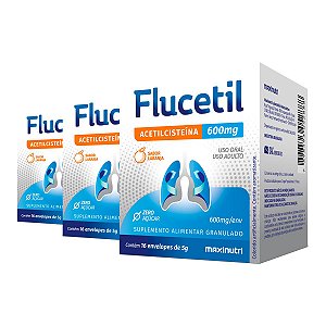 Kit 3 Flucetil Acetilcisteína Maxinutri 16 Sachês Laranja