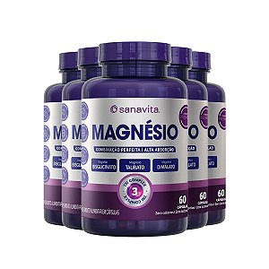 Kit 5 Magnésio Tri Complex Sanavita 60 Cápsulas