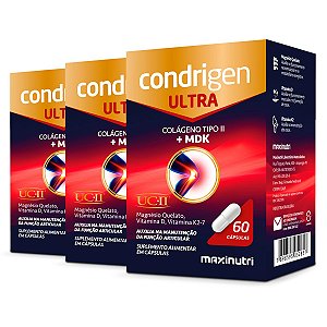Kit 3 Condrigen Ultra Colágeno Tipo 2 + MDK Maxinutri 60 Cápsulas