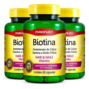 Kit 3 Biotina Hair & Nails Vitamins Maxinutri 60 Cápsulas