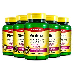 Kit 5 Biotina Hair & Nails Vitamins Maxinutri 60 Cápsulas