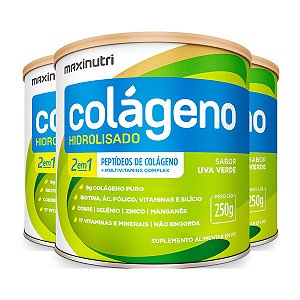 Kit 3 Colágeno Hidrolisado 2 em 1 Maxinutri 250g Uva Verde