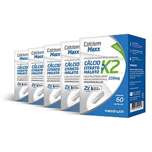 Kit 5 Calcium Maxx K2 Maxinutri 60 Cápsulas