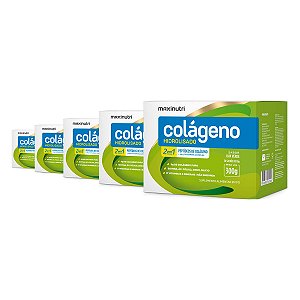 Kit 5 Colágeno Hidrolisado 2 em 1 Maxinutri 30 Sachês Uva Verde