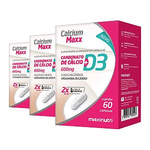 Kit 3 Calcium Maxx D3 Maxinutri 60 Cápsulas