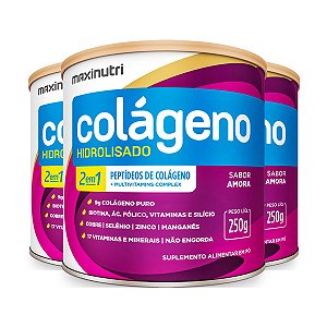 Kit 3 Colágeno Hidrolisado 2 em 1 Maxinutri 250g Amora