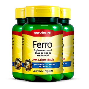 Kit 3 Ferro 100%IDR Maxinutri 60 Cápsulas