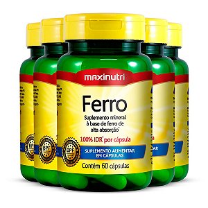 Kit 5 Ferro 100%IDR Maxinutri 60 Cápsulas