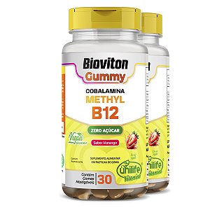 Kit 2 Gummy Vitamina B12 Methyl Unilife 30 gomas Morango