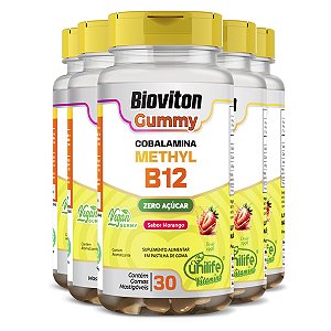 Kit 5 Gummy Vitamina B12 Methyl Unilife 30 gomas Morango
