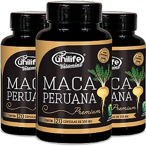 Kit 3 Maca peruana Premium 550mg Unilife 120 cápsulas