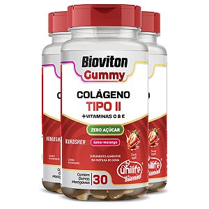 Kit 5 Gummy Colágeno Tipo II Morango Unilife 30 gomas