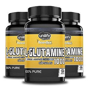 Kit 3 L-Glutamina 100% pura Unilife 120 cápsulas