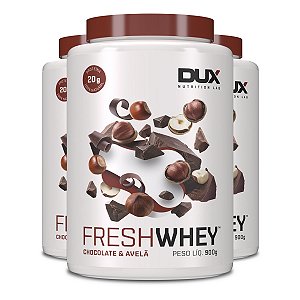 Kit 3 Whey Protein Fresh Dux Chocolate Belga e Avelã 900g