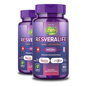 Kit 2 Trans Resveratrol Resveralife Unilife 60 Cápsulas