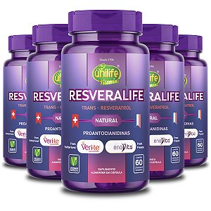Kit 5 Trans Resveratrol Resveralife Unilife 60 Cápsulas