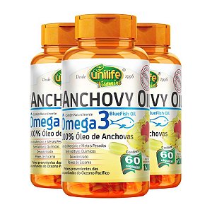 Kit 3 Ômega 3 Óleo de anchovas Unilife 60 cápsulas