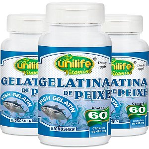 Kit 3 Gelatina de peixe Unilife 60 cápsulas