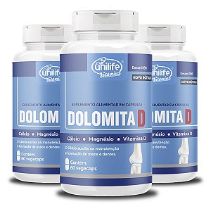 Kit 3 Dolomita com vitamina D Unilife 60 cápsulas