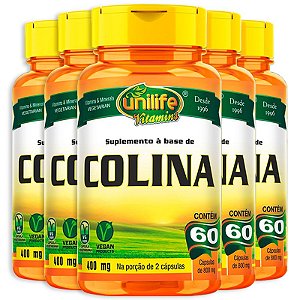 Kit 5 Colina Vitamina B8 Unilife 60 cápsulas