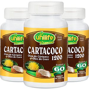 Kit 3 Cartacoco óleo de cartamo e coco Unilife 60 cápsulas