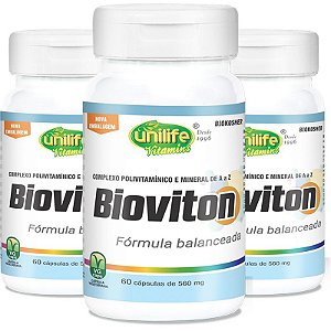 Kit 3 Bioviton suplemento de vitaminas e minerais Unilife 60 cápsulas