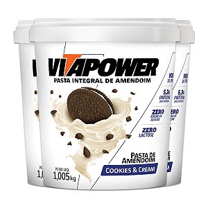 Kit 3 Pasta de Amendoim Vitapower Cookies e Cream 1Kg