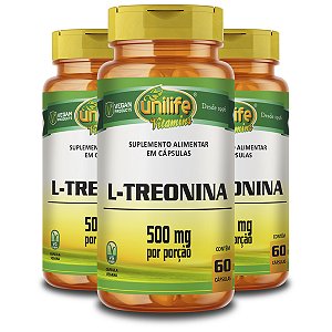 Kit 3 L-Treonina Unilife 500mg 60 Cápsulas