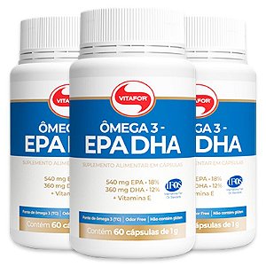 Kit 3 Ômega 3 EPA DHA 1000mg Vitafor 60 cápsulas