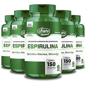 Kit 5 Espirulina Unilife 150 Comprimidos 1000mg