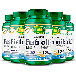 Kit 5 Óleo de Peixe Fish Oil Unilife 60 capsulas
