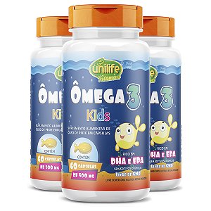 Kit 3 Ômega 3 500mg Kids Unilife 60 Cápsulas